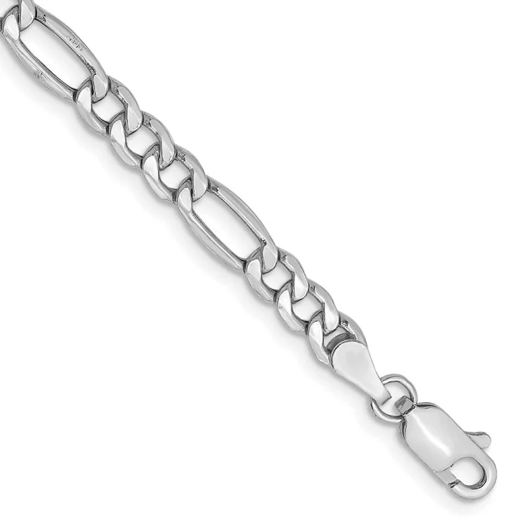 Adjustable Silver Bracelets-14K White Gold 8 inch 4.4mm Semi-Solid Figaro with Lobster Clasp Bracelet