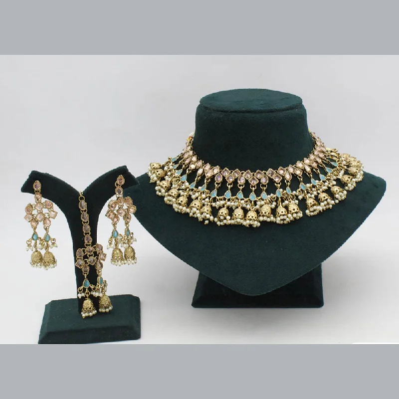 Chunky Silver Necklace-Sai Fashion Gold Plated Crystal Stone Necklace Set