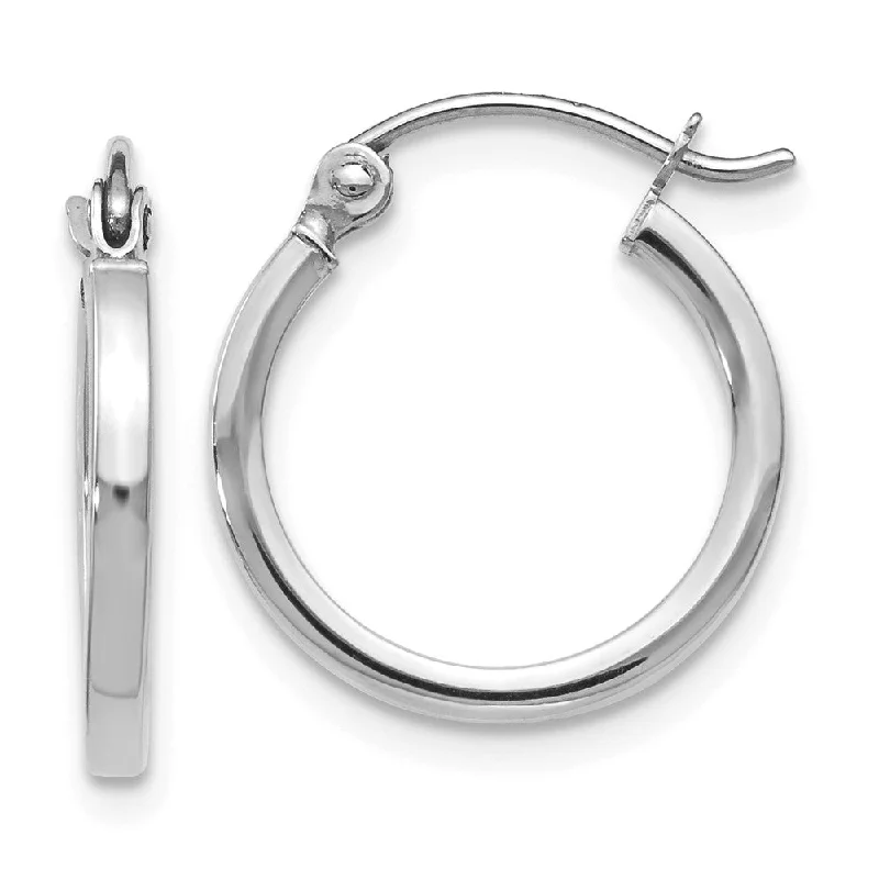 Sterling Silver Diamond Earrings-14k White Gold Square Tube Round Hoop Earrings, 1.5 x 15mm (9/16 Inch)