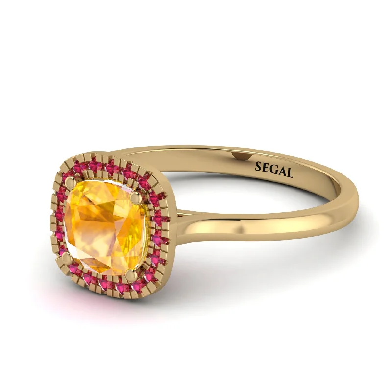 Vintage Classic Halo Cushion Yellow Diamond Ring - Skylar No. 1010