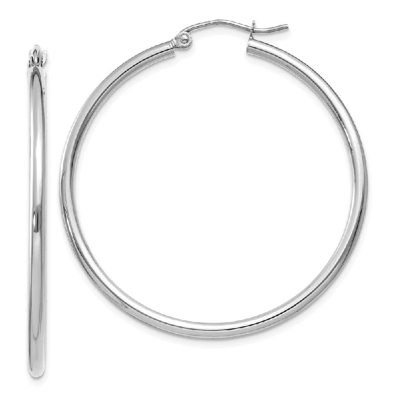 Double Hoop Earrings-2mm x 40mm 14k White Gold Classic Round Hoop Earrings