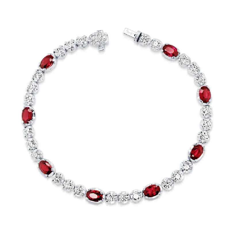 Silver Bracelet with Stones-Uneek Precious Collection Strand Oval Shaped Ruby Link Bracelet