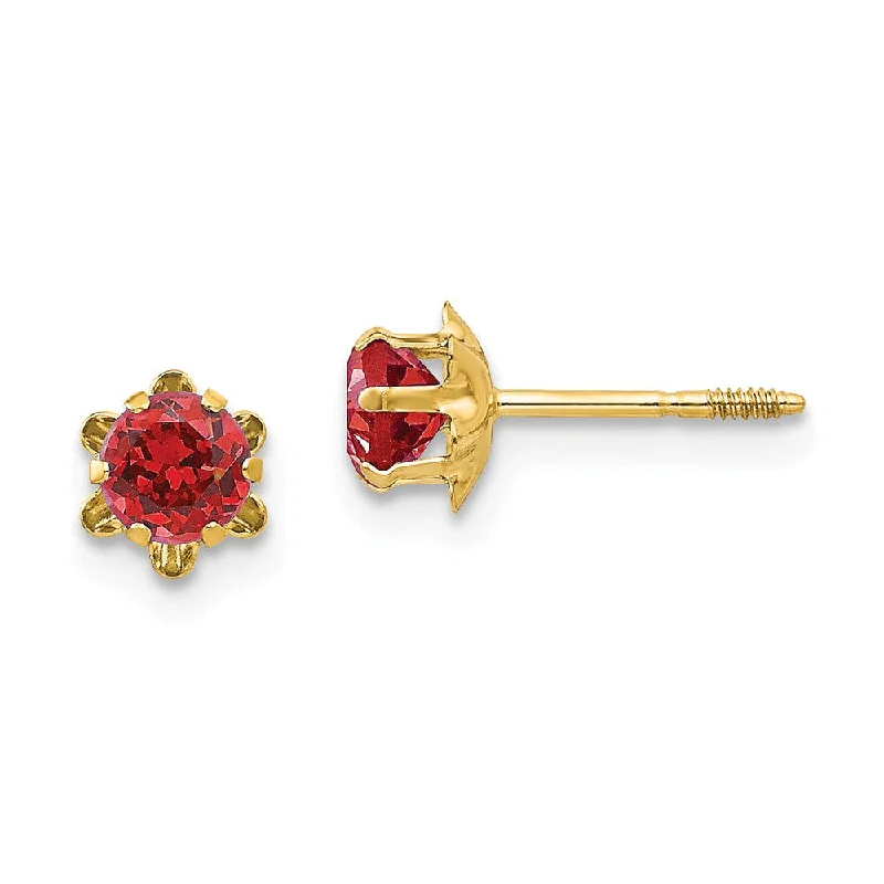 Unique Dangle Earrings-Kids 4mm Synthetic Ruby Screw Back 14k Yellow Gold Stud Earrings