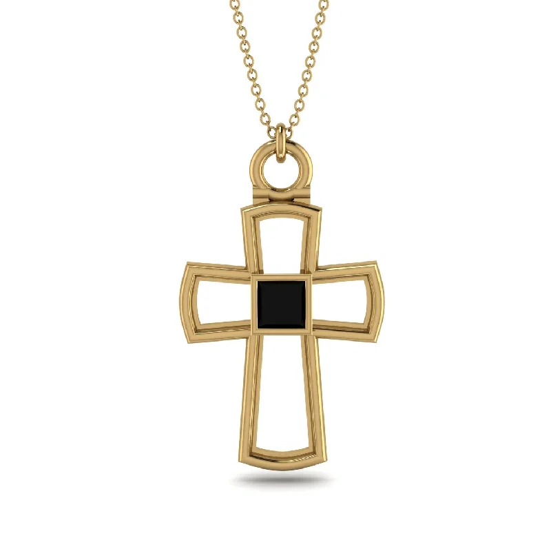 Simple Chain Necklace-Minimalist Empty Black Diamond Cross Necklace - Cameron No. 7