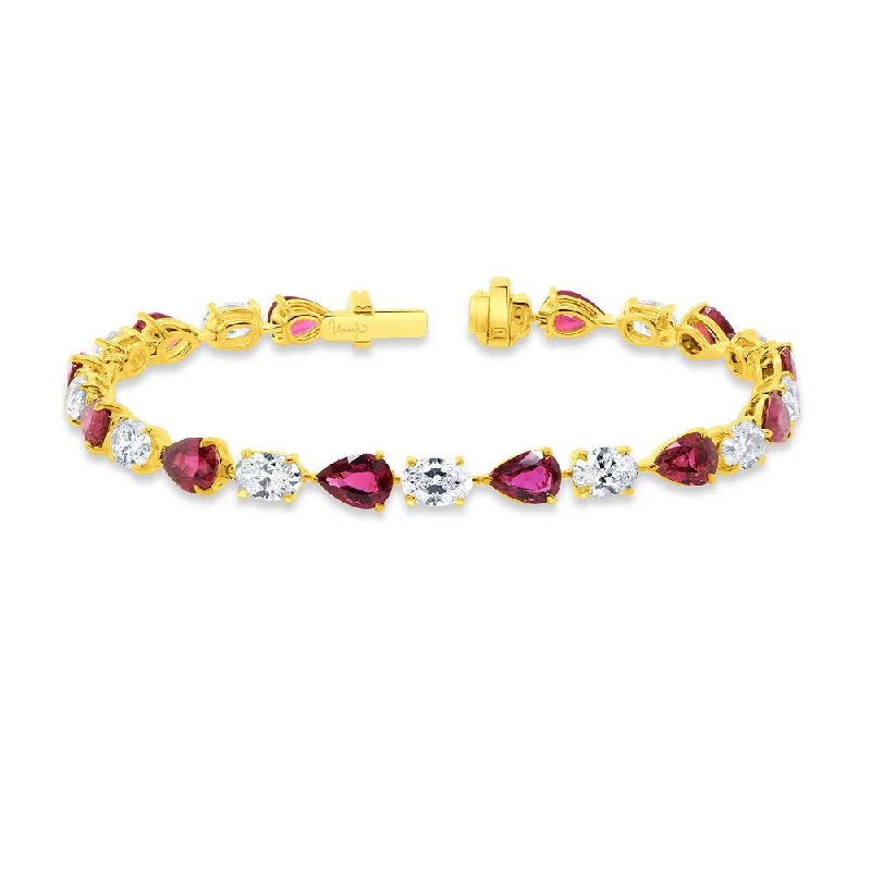 Custom Nameplate Bracelets-Uneek Precious Collection Strand Pear Shaped Ruby Link Bracelet