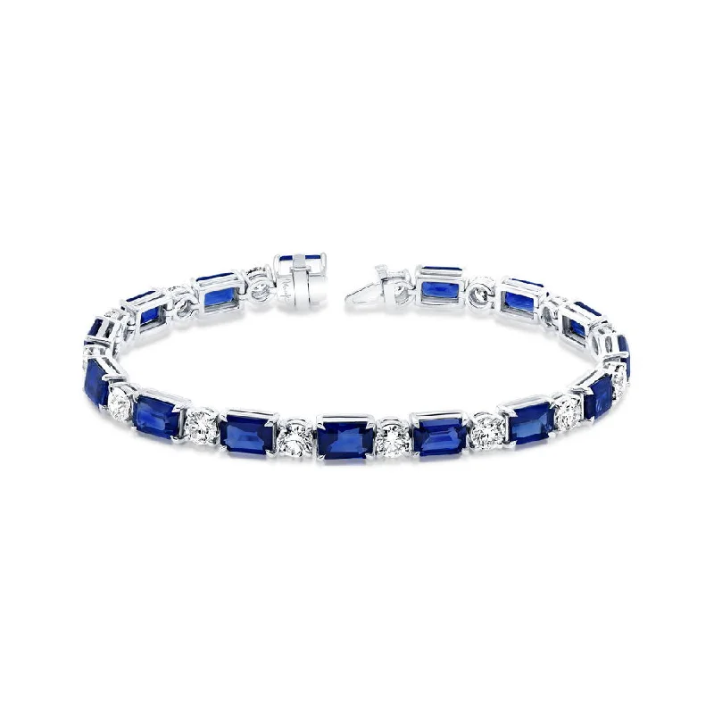 Custom Engraved Silver Bracelets-Uneek Precious Collection Emerald Cut Blue Sapphire Bracelet