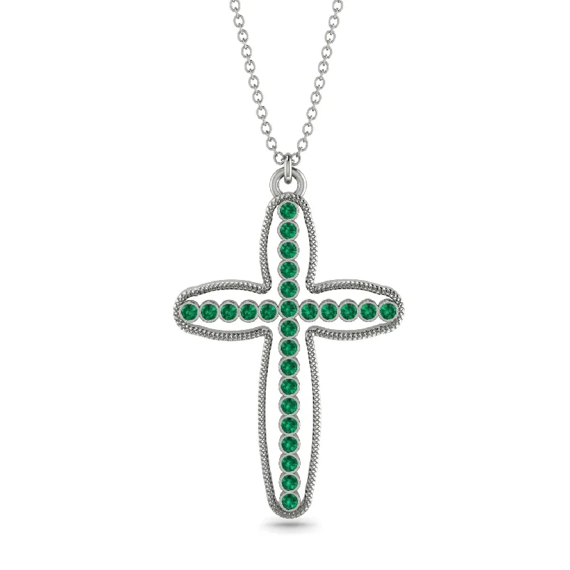 Cute Heart Pendant Necklace-Minimalist Cross Inside Cross Emerald Necklace - Mateo No. 6