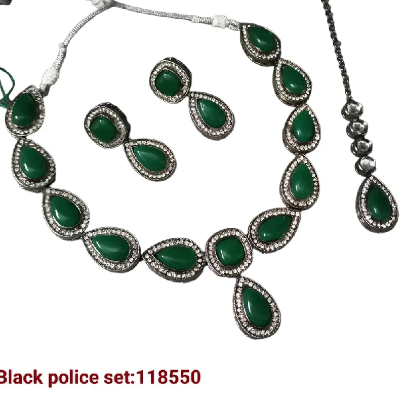 Silver Rope Necklace-Padmawati Bangles Black Polish Crystal Stone Necklace Set