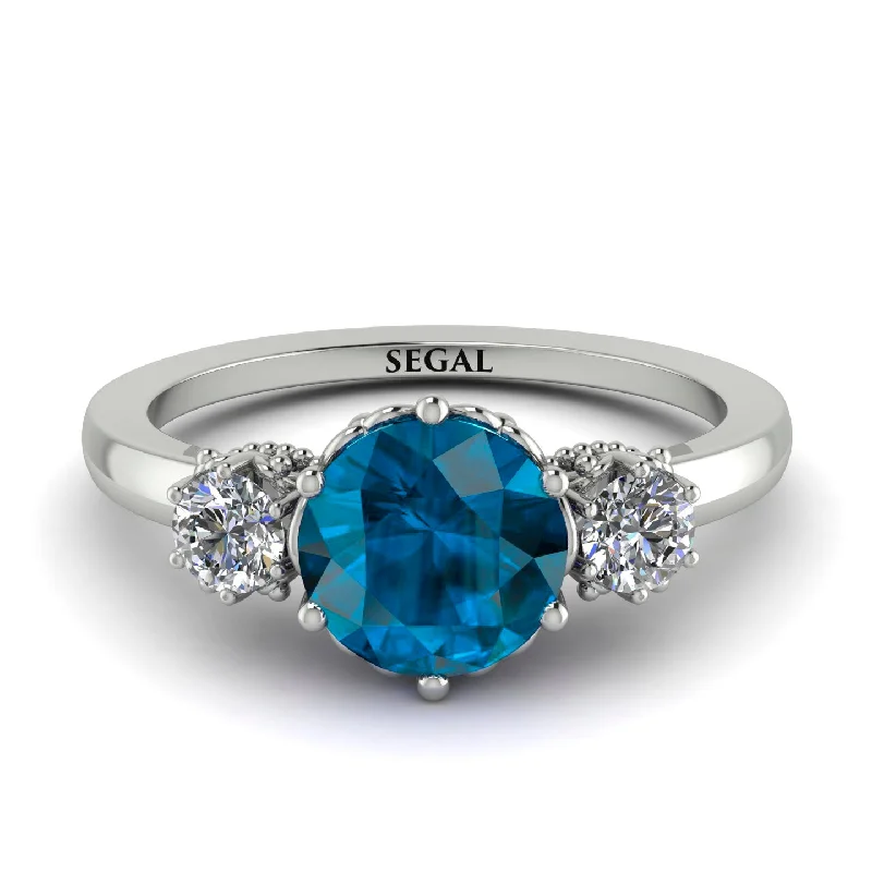 Classic 3 Stone Blue Topaz Engagement Ring - Sofia No. 503