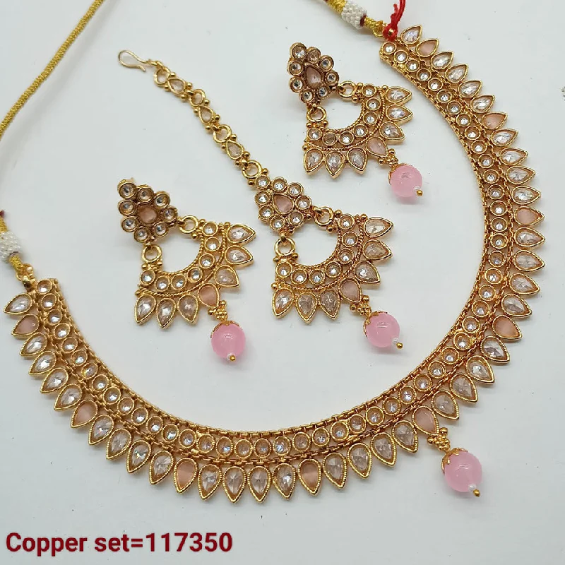 Lightweight Gold Necklace-Padmawati Bangles Copper Gold Crystal Stone Necklace set