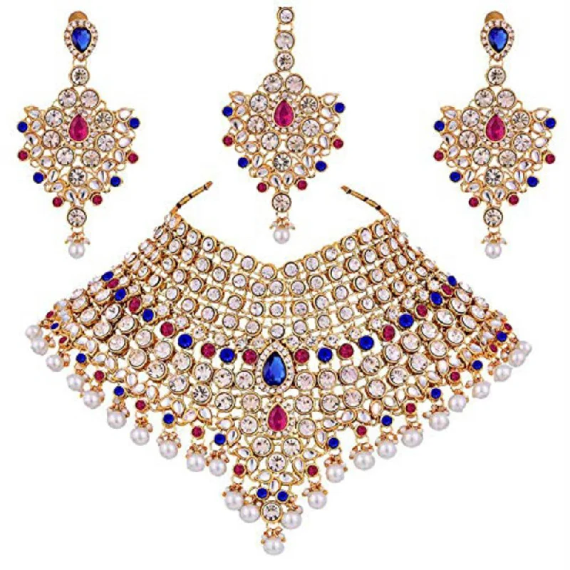 Silver Coin Necklace-Etnico Traditional Gold Plated Kundan Bridal Dulhan Jewellery Set for Women (IJ021QBL)