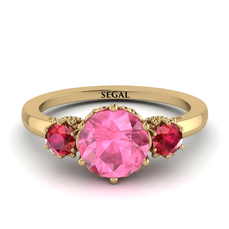 Classic 3 Stone Pink Moissanite Engagement Ring - Sofia No. 810