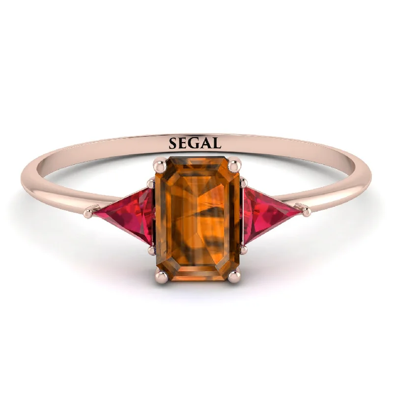 Emerald Cut Brown Diamond With Triangles Ring - Remi No. 1111