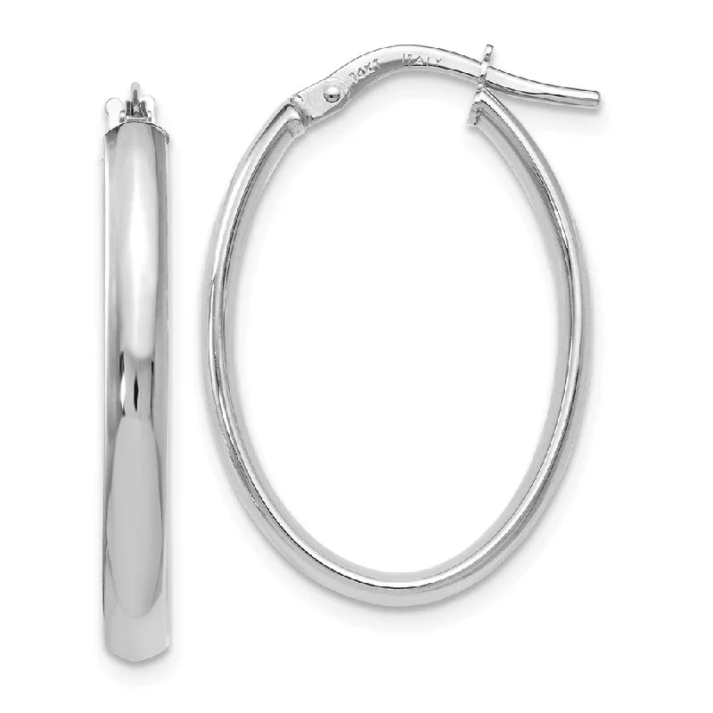 Modern Gemstone Earrings-3mm x 26mm (1 Inch) Polished 14k White Gold Oval Tube Hoop Earrings