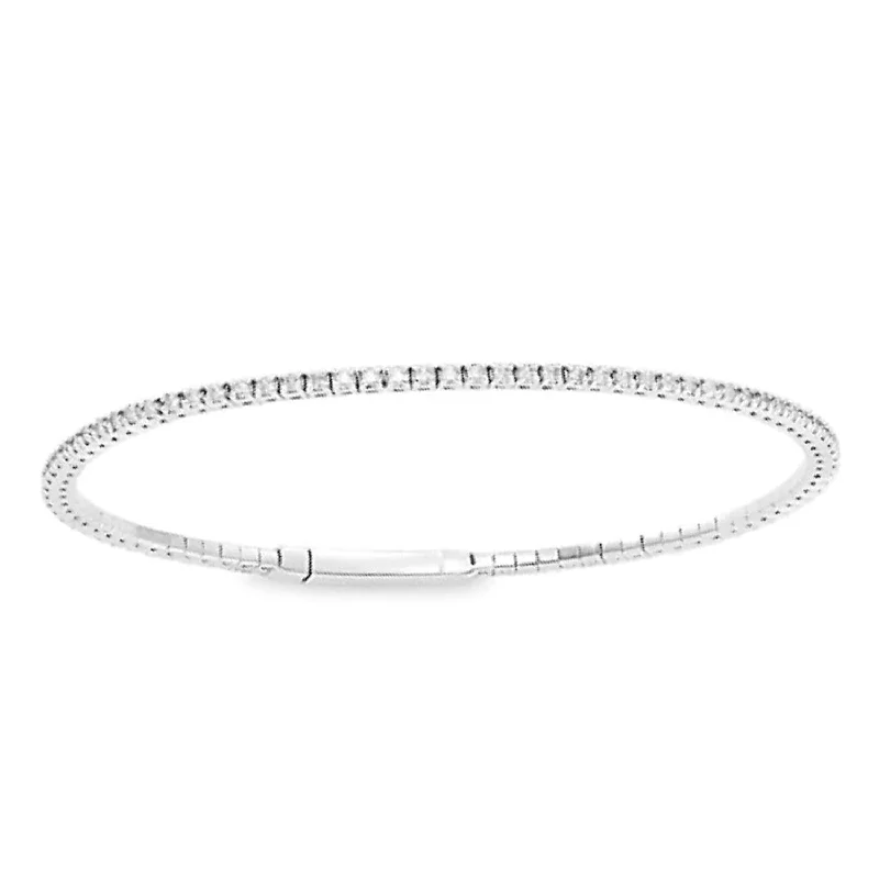 Adjustable Silver Bangles-LADIES SEMI MOUNT TENNIS FLEXIBLE BANGLE 0.75CT ROUND DIAMOND 14K WHITE GOLD