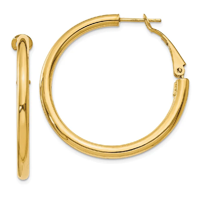 Luxury Stud Earrings-3mm, 14k Yellow Gold Omega Back Round Hoop Earrings, 35mm (1 3/8 Inch)