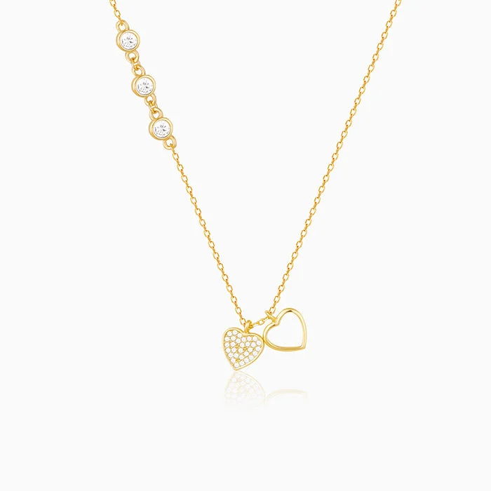 Sterling Silver Necklace-Golden Heart to Heart Necklace