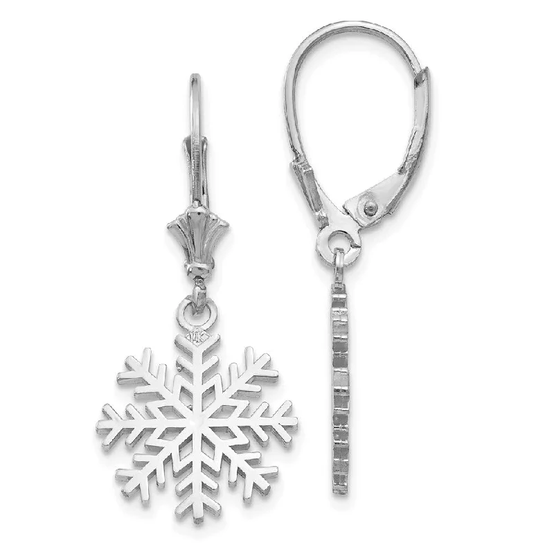 Vintage Beaded Earrings-14k White Gold 3-D Snowflake Leverback Earrings