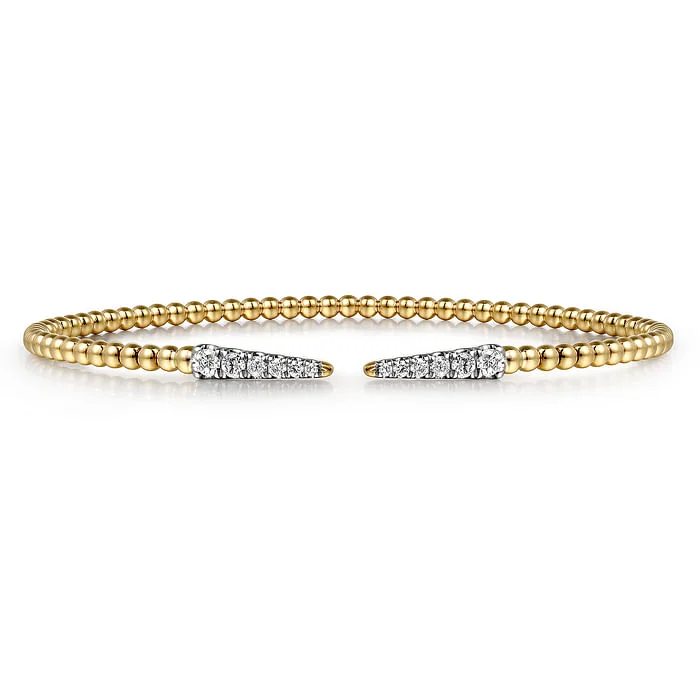 Wedding Bangle Sets-14K White-Yellow Gold Bujukan Diamond Stations Bangle