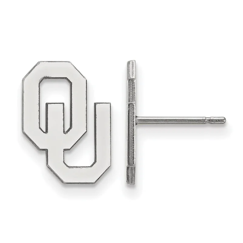 Simple Stud Earrings-10k White Gold University of Oklahoma Small Post Earrings