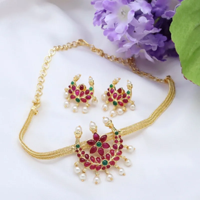 Gemstone Cluster Necklace-Diksha Collection Gold Plated Pota Stone Necklace Set