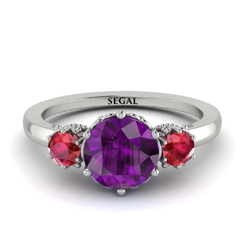 Classic 3 Stone Amethyst Engagement Ring - Sofia No. 312