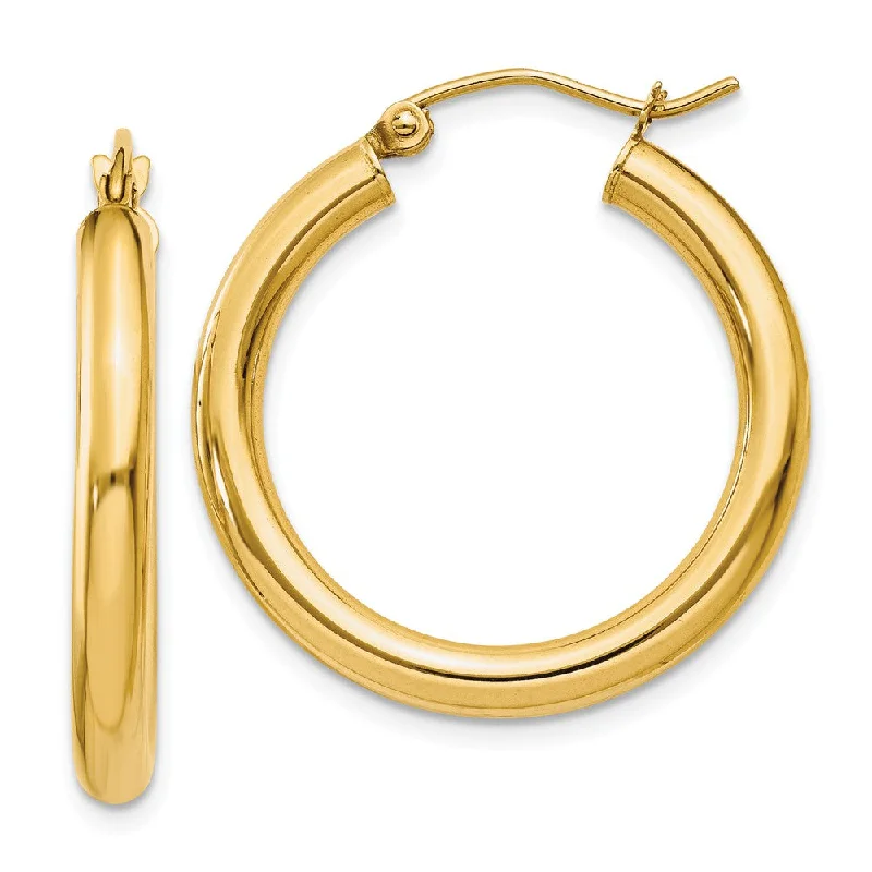 Gold and Silver Earrings-3mm, 14k Yellow Gold Classic Round Hoop Earrings, 25mm (1 Inch)