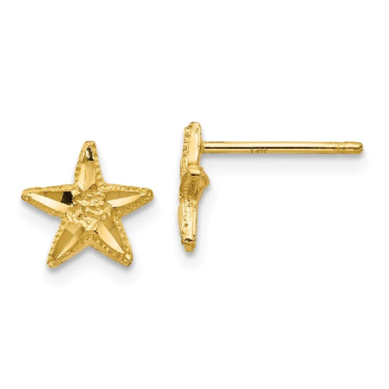 Simple Gold Earrings-7mm Diamond Cut Starfish Post Earrings in 14k Yellow Gold