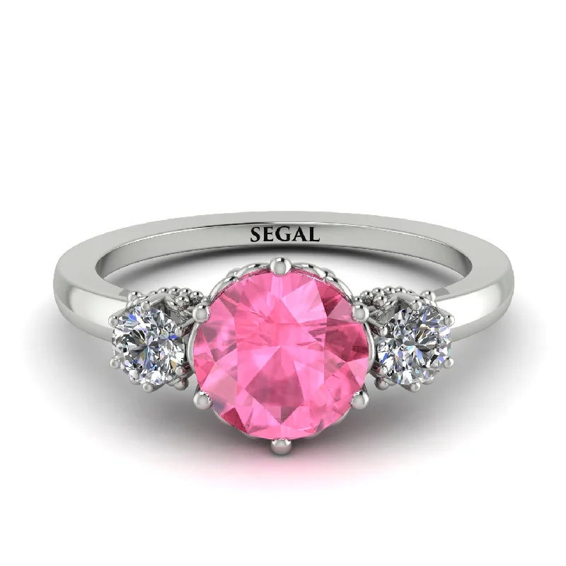 Classic 3 Stone Pink Moissanite Engagement Ring - Sofia No. 803