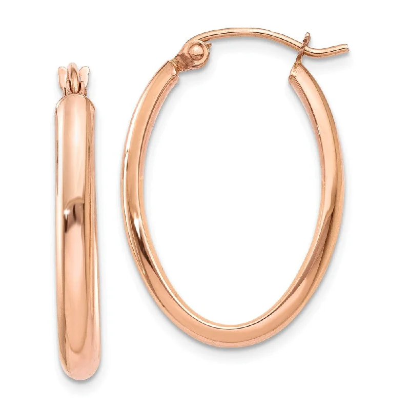 Oval Shaped Earrings-2.75mm x 25mm Polished 14k Rose Gold Domed Oval Tube Hoop Earrings