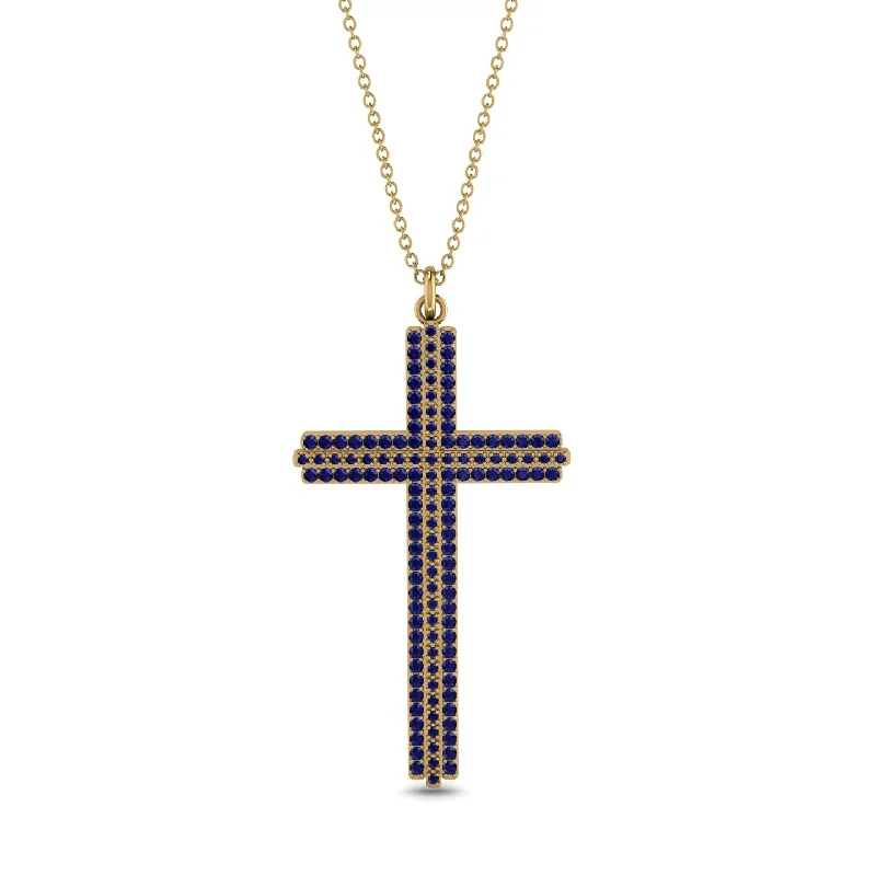 Crystal Pendant Necklace-Minimalist Sapphire Cross Necklace - Aaron No. 13