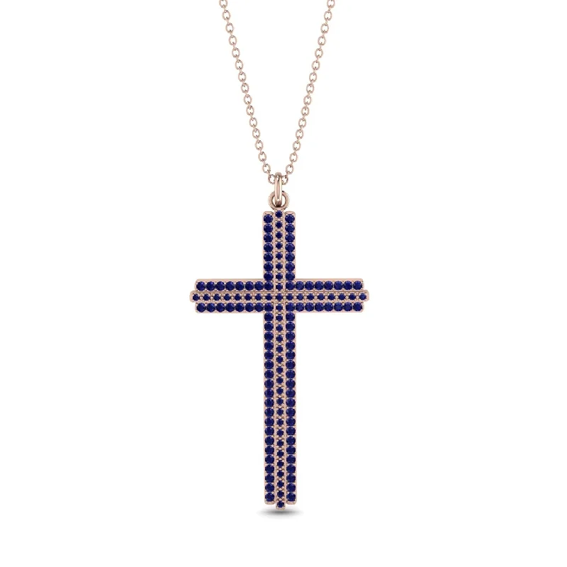 Colorful Glass Necklace-Minimalist Sapphire Cross Necklace - Aaron No. 14