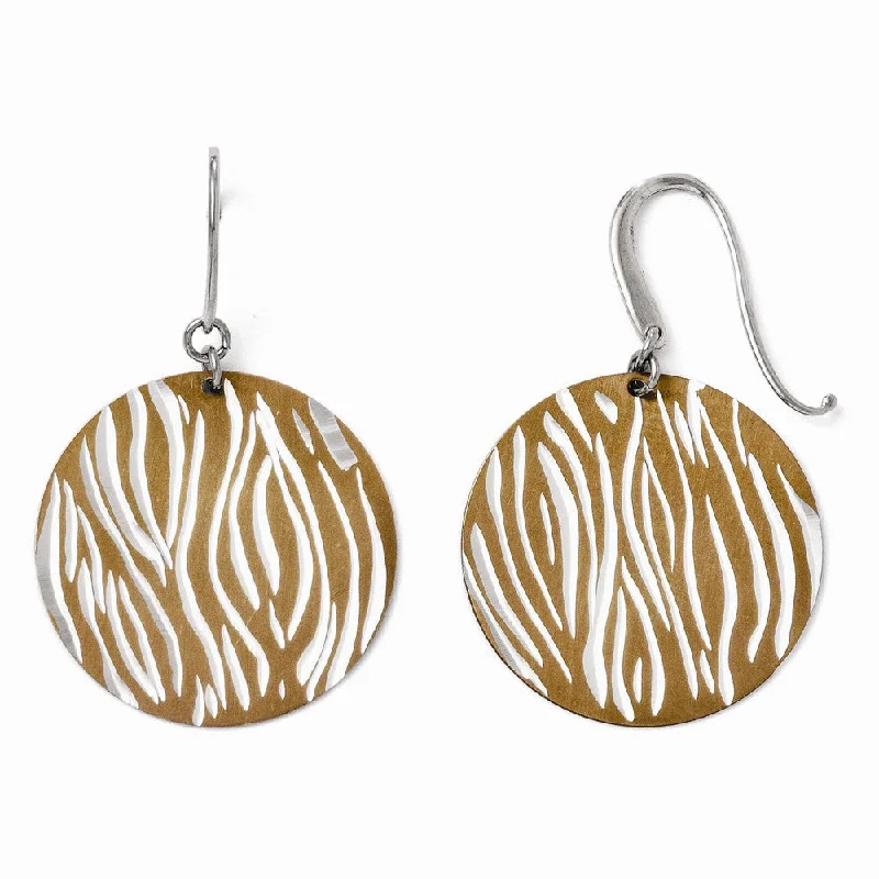 Modern Gemstone Earrings-29mm Cognac Animal Print Disc Dangle Earrings in Sterling Silver