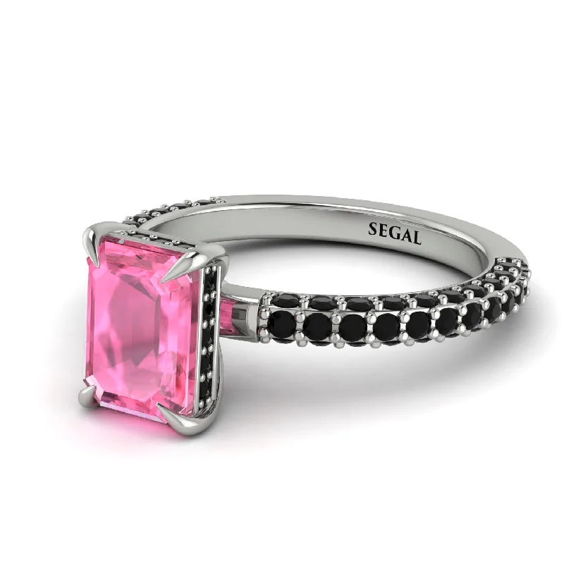 Hidden Halo Emerald Cut Pink Moissanite Engagement Ring - Ximena No. 809