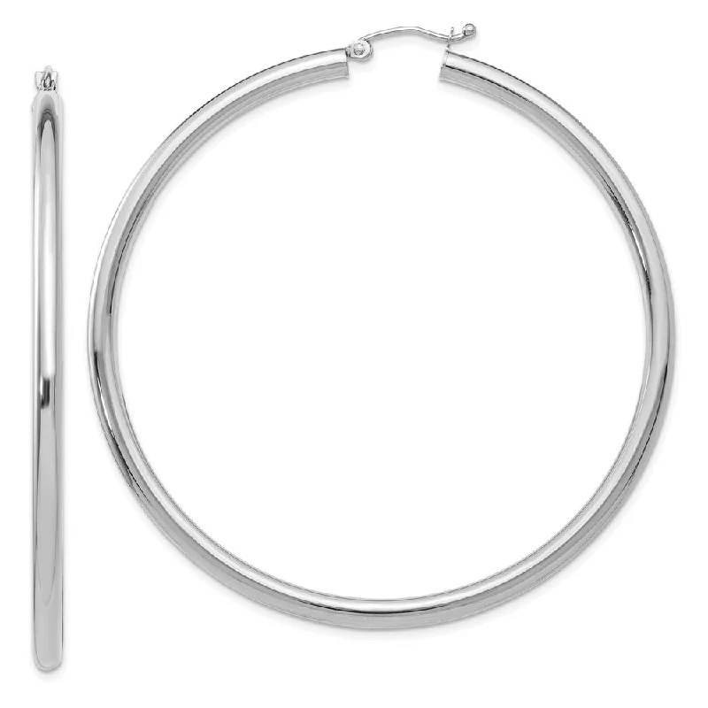 Stylish Silver Earrings-3mm, 14k White Gold Classic Round Hoop Earrings, 60mm (2 3/8 Inch)