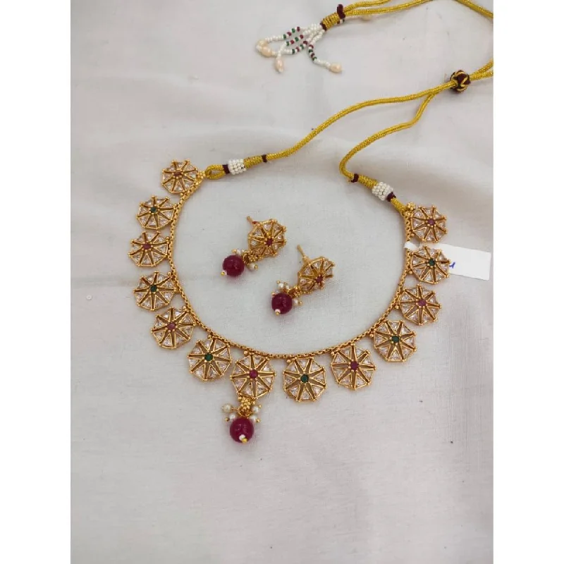 Silver and Gold Necklace-Akruti Collection Gold Plated Crystal Stone Necklace Set