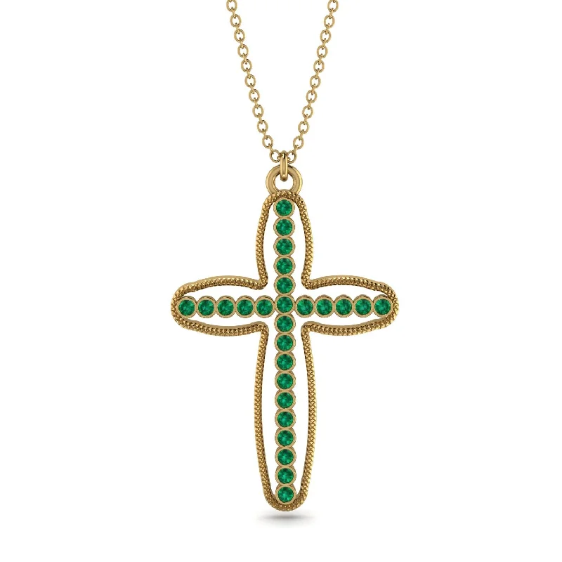 Double Layer Necklace-Minimalist Cross Inside Cross Emerald Necklace - Mateo No. 4