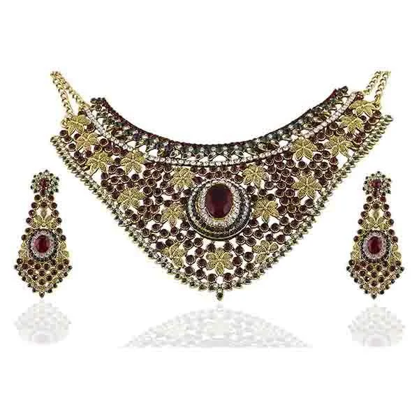 Double Layer Necklace-Vivaah Austrian Stone Gold Plated Necklace Set - 2000314