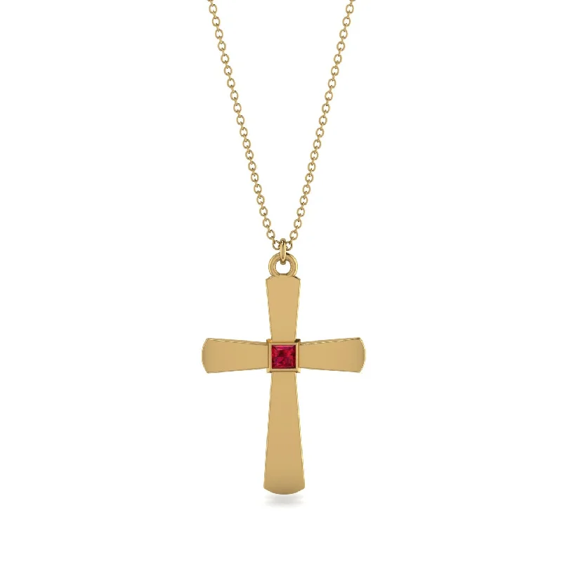 Fashionable Gold Necklace-Latin Ruby Cross Necklace - Tobias No. 10