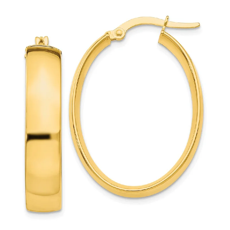 Beaded Drop Earrings-5.75mm, 14k Yellow Gold Oval Hoop Earrings, 30mm (1 1/8 Inch)