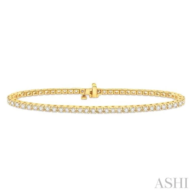 Custom Engraved Silver Bracelets-2 Ctw Square Shape Round Cut Diamond Tennis Bracelet in 14K Yellow Gold