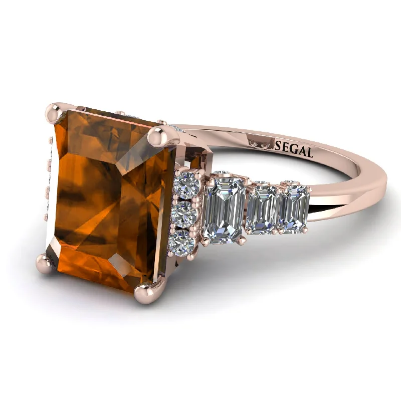 Emerald Cut Brown Diamond Ring Hidden Round Diamonds - Sawyer No. 1102