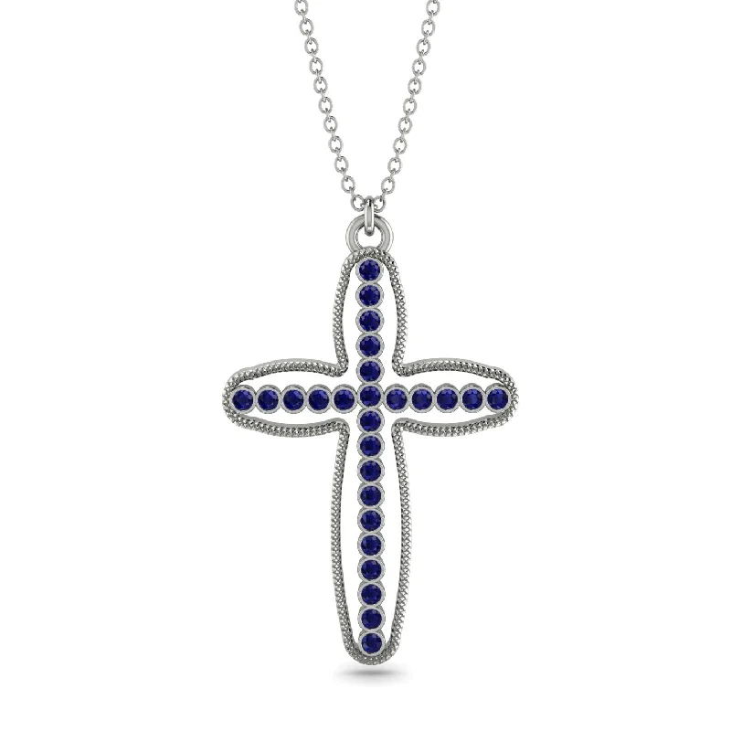 Gemstone Drop Necklace-Minimalist Cross Inside Cross Sapphire Necklace - Mateo No. 15