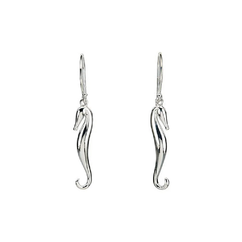 Classic Stud Earrings-Polished Seahorse Earrings in Sterling Silver