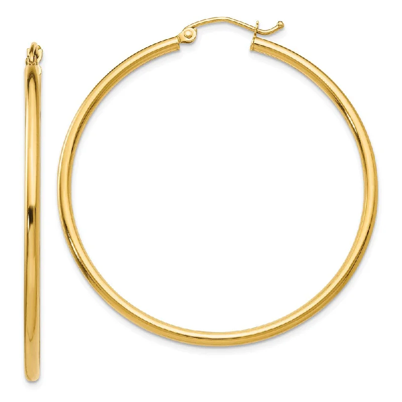 Luxe Drop Earrings-2mm, 14k Yellow Gold Classic Round Hoop Earrings, 45mm (1 3/4 Inch)