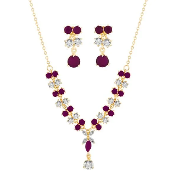 Designer Gold Necklace-Suhagan Ruby And AD Stone Gold Plated Necklace Set - FBE0028B