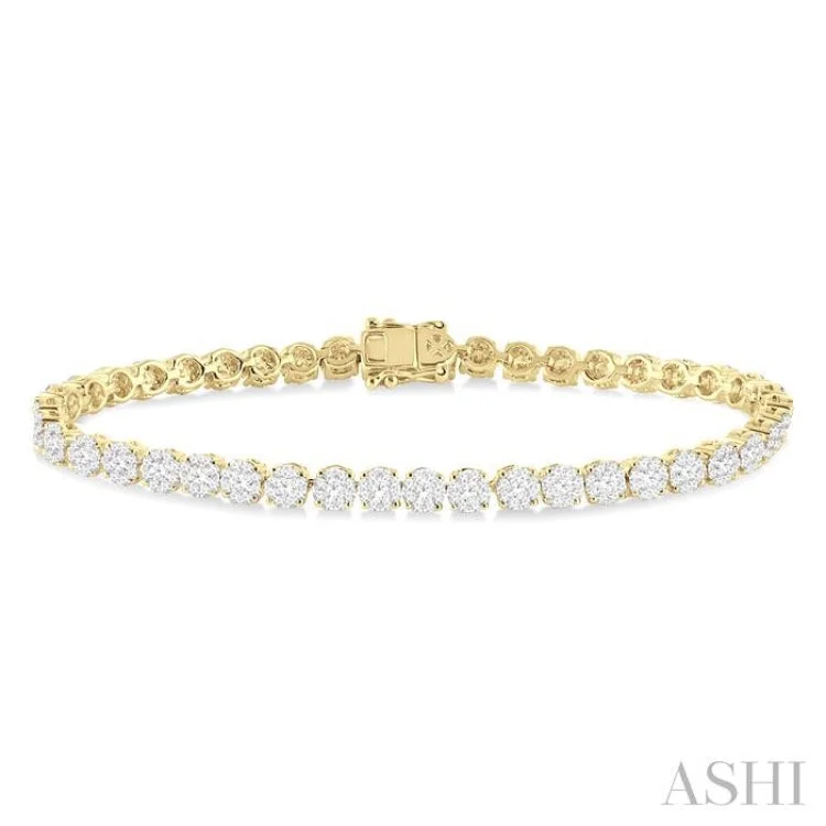 Boho Charm Bracelets-3 Ctw Round Cut Lovebright Diamond Bracelet in 14K Yellow and White Gold