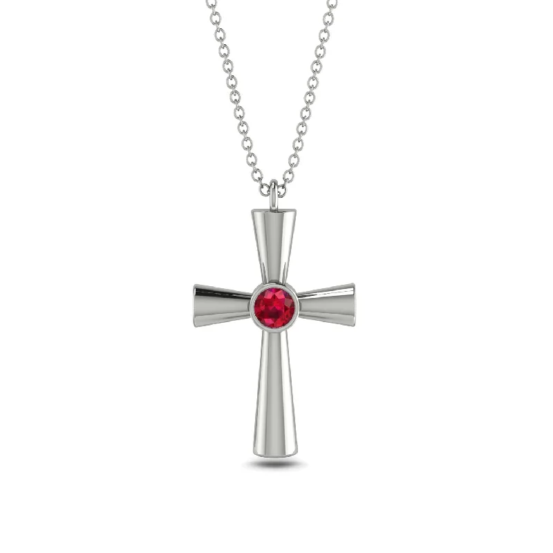 Layered Gemstone Necklace-Minimalist Ruby Cross Necklace - Philip No. 12