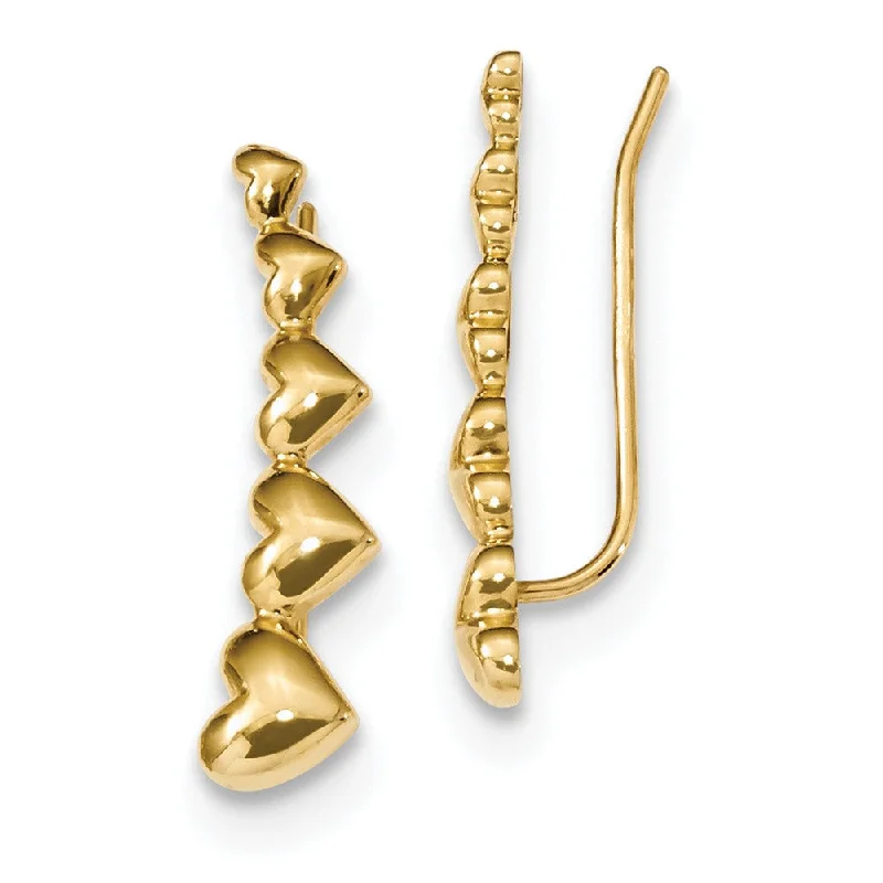 Ethnic Earrings-5x23mm (7/8 Inch) 14k Yellow Gold Polished Heart Ear Climber Earrings