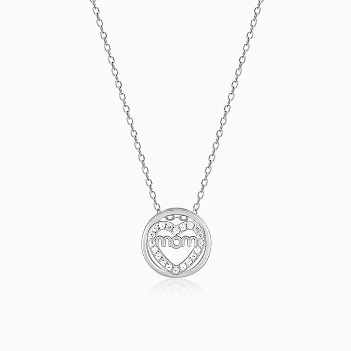 Luxury Diamond Pendant Necklace-Silver Heart MOM Necklace